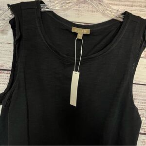 NWT Lilla P Raw Edge Ruffle Tank Top Women’s Medium Black Flirty 100% Cotton